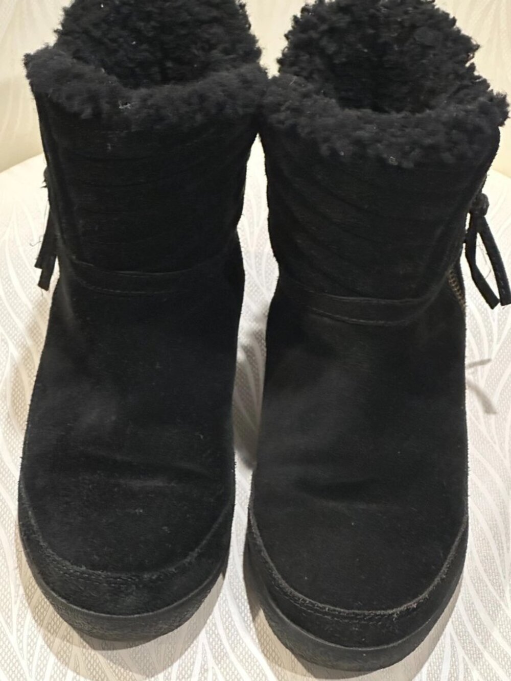 Tory Burch Black Suede Fur-Trim Ankle Boots Size 7